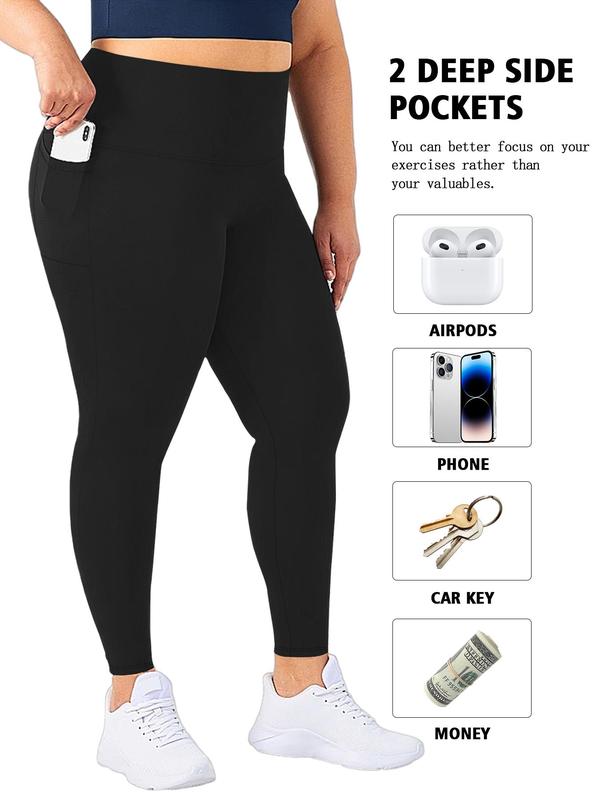  Solid High Waist Pocket Leggings, Casual Comfy Breathable Skinny Pants for Women, Leggings for Women, Gye Wear, Women's Bottoms for Fall & Winter, Yoga Pants