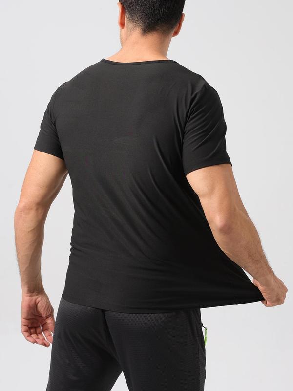 Men's Solid Round Neck Sauna Tank Top, Short Sleeve Sports Top, Fall Clothing Men, Breathable Comfortable Top for Gym Workout Running, Men Sport & Outdoor Clothing, Gym Tops & Gym Vest, Athletic Clothes