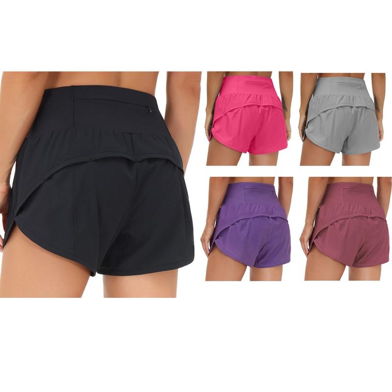 Women High Waisted Back Pocket Yoga Shorts Double Layer Running Yoga Sports Shorts