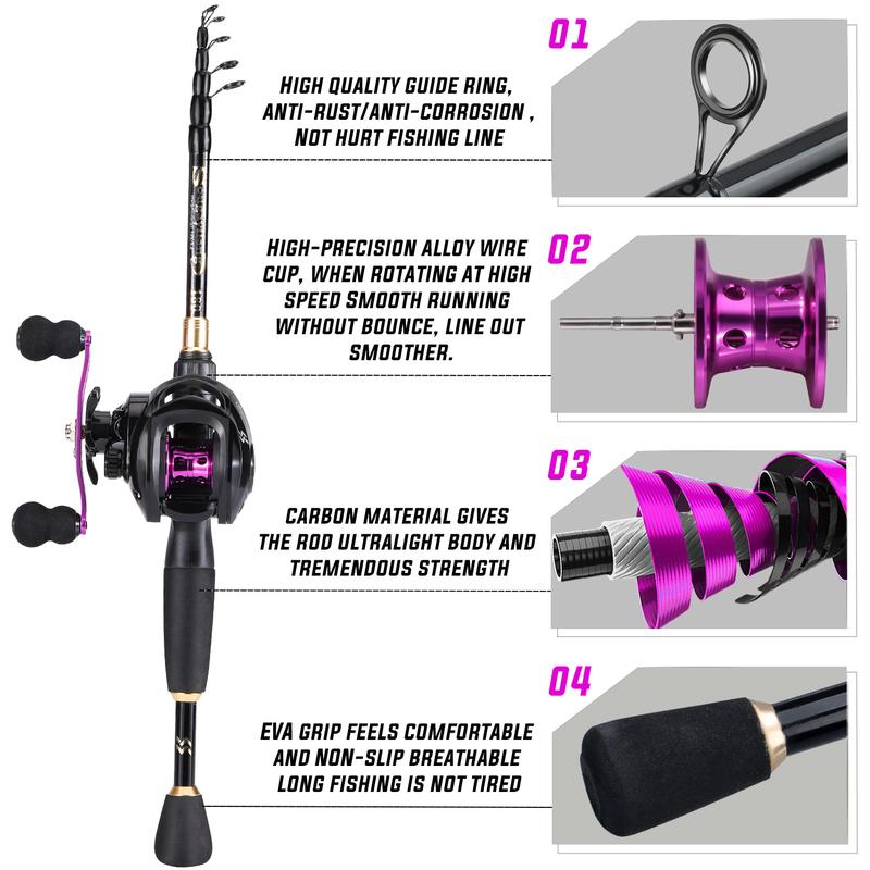 Sougayilang Fishing Rod and Reel Combo Telescopic Spincast Rod with  Baitcasting Reel Combos Fishing Rods Kit