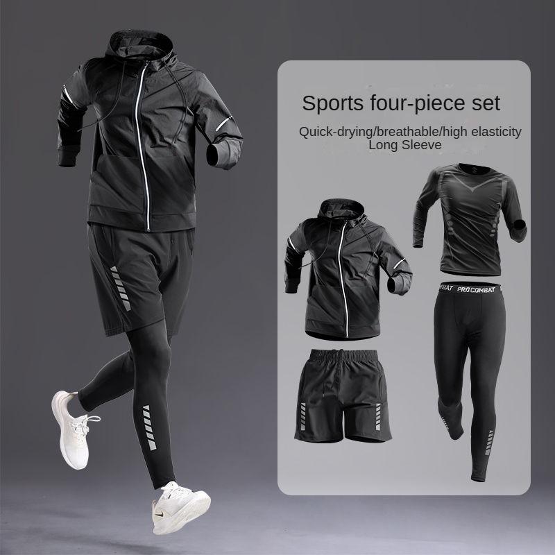 All-Season Men's Sportswear Set Suit - Tracksuit for Running， Cycling, Fitness & Hiking，gym clothing men， jogging， boxing，5 pcs