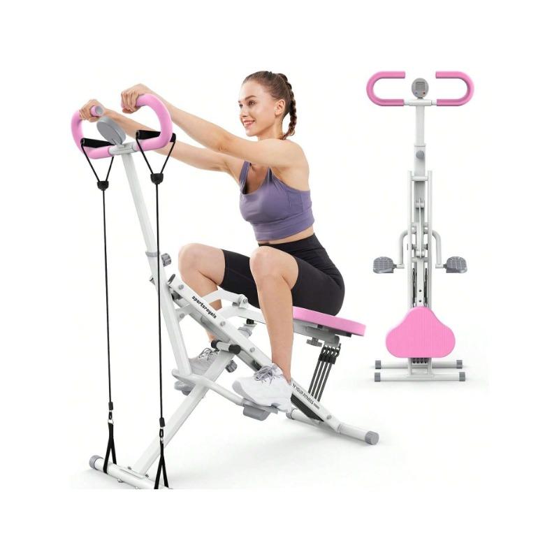 (BIACK FRIDAY)Pink Squat Machine For Home, Rodeo Core Exercise Machine, 330lbs Foldable, Adjustable 4 Resistance Bands, Ride & Rowing Machine For Botty Glutes Butt Thighs, Ab Back Leg Press Hip Thrust