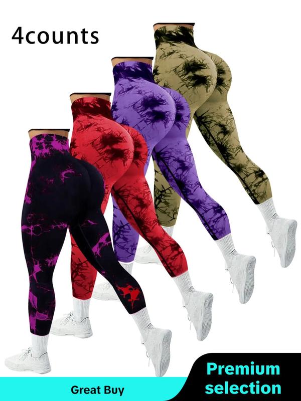 Women's Tie Dye Print Ruched High Waist Sports Leggings, Gym Clothes Women, Casual Comfy Breathable Skinny Tummy Control Pants for Yoga Gym Workout Running,  Yoga Pants, Ladies Sportswear for All Seasons, Fall Outfits 2024