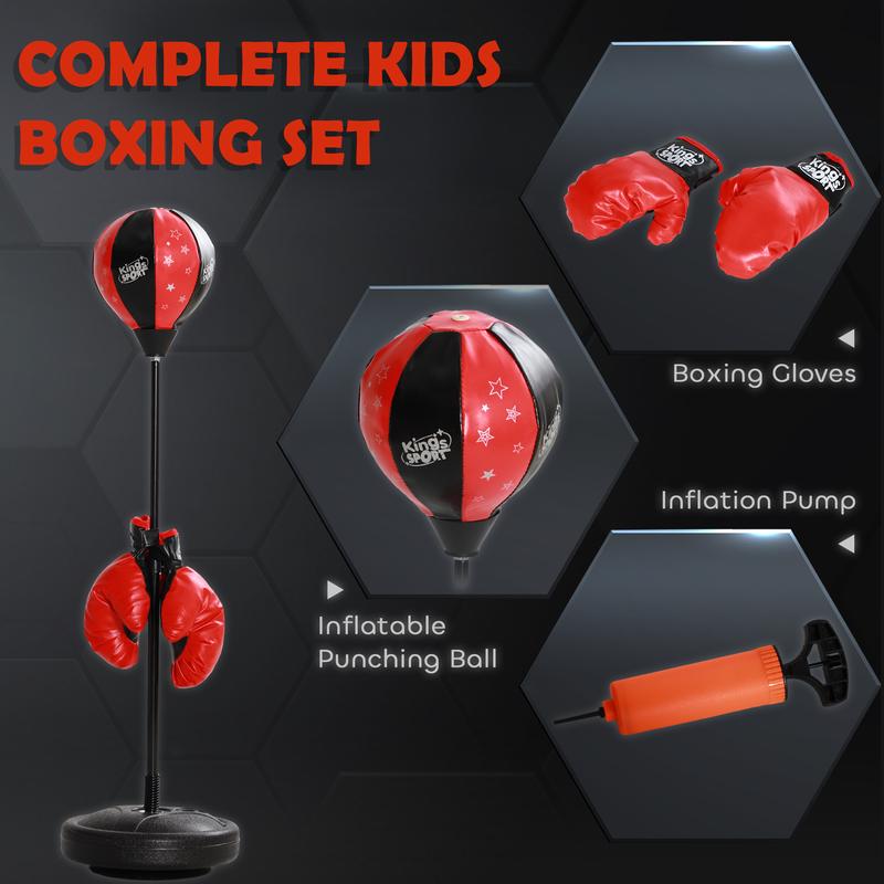 Qaba Punching Bag for Kids, Kids Punching Bag with Stand for 5-10 Years Old, Height Adjustable Kids Boxing Bag with Boxing Gloves