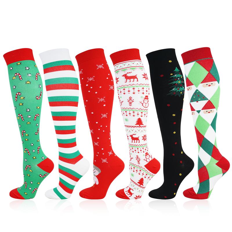 6 pairs Compression Socks for Women & Men-Best Support for Running, Hiking,Athletic,Flight Travel,Christmas Gifts for Women,white elephant gift,Cyber Monday,Christmas Decor,Christmas Deals，Fits the L-XL