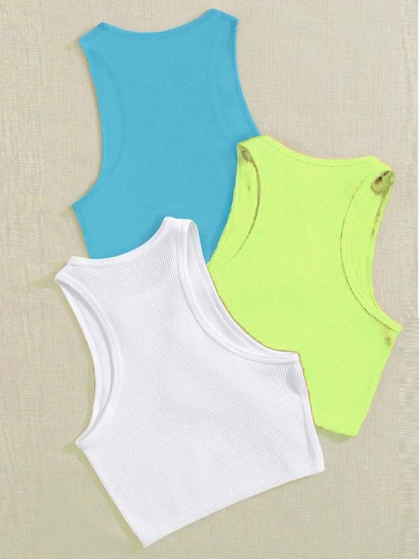 Women's Plain Round Neck Sports Vest, Casual Comfy Breathable Crop Tank Top, Back To School Outfits, Women's Sportswear Clothing for Yoga Gym Workout, Gym Clothing, Tank Tops for Women, Going Out Tops