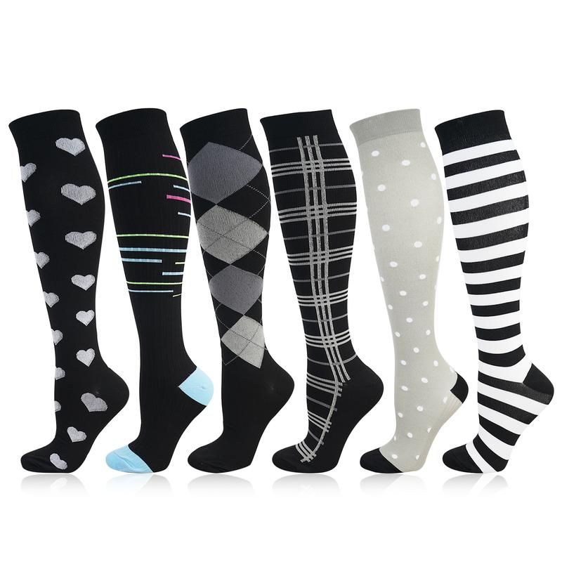 6 pairs Compression Socks for Women & Men-Best Support for Running, Hiking,Athletic,Flight Travel,Christmas Gifts for Women,white elephant gift,Cyber Monday,Christmas Decor,Christmas Deals，Fits the L-XL