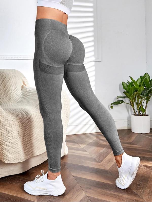 Sporty Women's Plain High Waist Sports Leggings, High Stretch Seamless Yoga Leggings, Ladies Sportswear for Indoor Outdoor Wear, Tummy Control