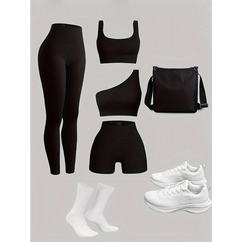 Women's 4-Piece Set Yoga Suit, Sports Leggings, Sports Bra, Shorts, Gym and Outdoor Sports Workout Equipment (Excluding Accessories)