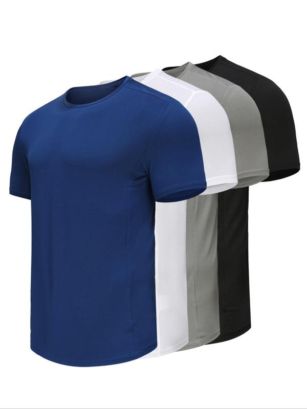 Men's Striped Back Round Neck Sports Tee, Breathable Quick Drying Short Sleeve T-shirt for Summer, Casual Men's Sportswear for Gym Workout Running