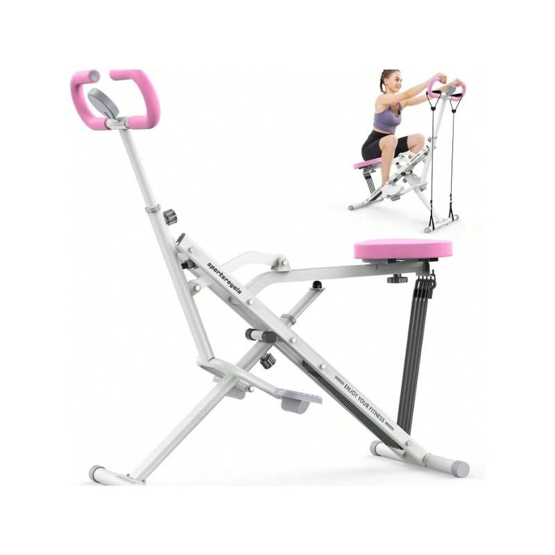 (BIACK FRIDAY)Pink Squat Machine For Home, Rodeo Core Exercise Machine, 330lbs Foldable, Adjustable 4 Resistance Bands, Ride & Rowing Machine For Botty Glutes Butt Thighs, Ab Back Leg Press Hip Thrust