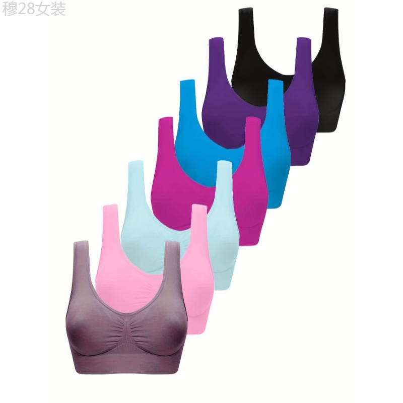 7pcs Comfy Wireless Sports Bras, Breathable Running Workout Tank Bra for Women's Lingerie Underwear