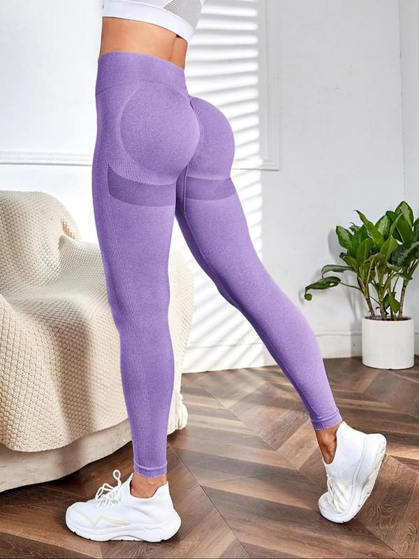 Sporty Women's Plain High Waist Sports Leggings, High Stretch Seamless Yoga Leggings, Ladies Sportswear for Indoor Outdoor Wear, Tummy Control