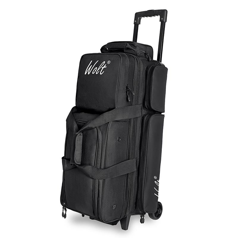 WOLT | 3 Ball Bowling Bags with Wheels,3 Ball Bowling Bag with Separate Shoe Compartment,Ultra-large Capacity Bowling Ball Bag with Accessory Pocket, Retractable Handle extends to 38’’