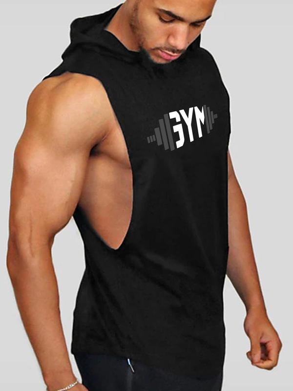 Men's Letter Print Hooded Tank Top for Spring, Summer Clothes Regular Fit Sleeveless Top, Casual Summer Clothes for Gym Workout