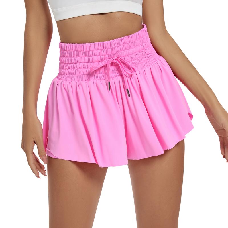 2 in 1 Flowy Athletic Gym Yoga Workout Running Active Wear Shorts for Women Spandex High Waisted with Pockets Drawstring Biker Bike Tennis Golf Skirt Cheer Dance Lounge Skort Cute Pants Comfy Teen Girls Trendy Clothes Casual Summer Beach Outfits