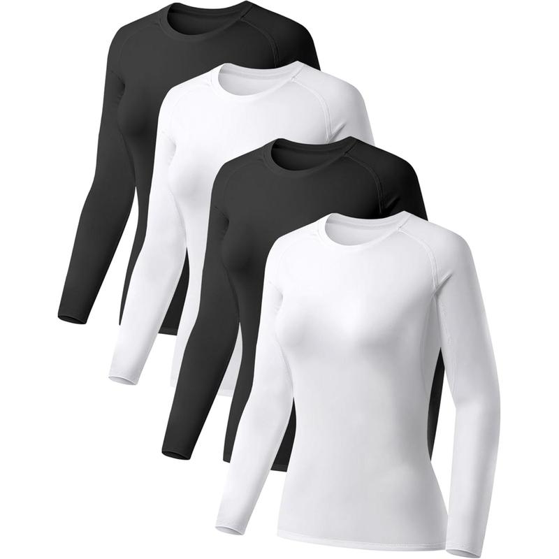 4 Pack Women's Compression Shirt Long Sleeve Performance Workout Baselayer Athletic Top Sports Gear