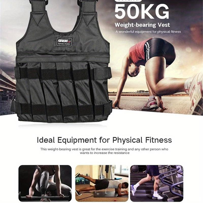 Fitness Weighted Vest, Sports Training Workout Black Adjustable Weight Sports Vest Men Women Boxing Jacket Bearing Force 50kg 110lb, without Weight