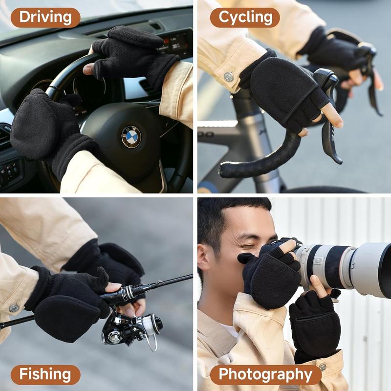 Winter Convertible Gloves Flip Top Mittens Warm Polar Fleece for Winter Running Texting Photographing for Men Women