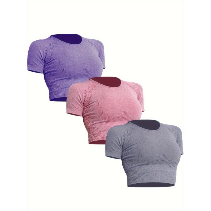 3pcs Women's Workout Crop Top - Seamless Sports Yoga Fitness Tight T-Shirt - Breathable, Moisture-Wicking Fabric - For Women - Suitable for Yoga, Running, Fitness - Perfect Gift for Active Women