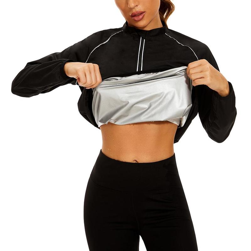 Sauna Suit Womens Waist Trainer Sweat Gym Workout Long Sleeves Women Sauna Shirt for Sporting Yoga