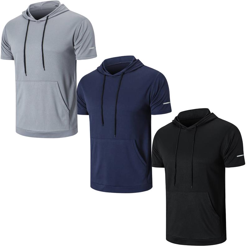 Men's 3 6 Pack Workout Shirts Tops , Simple Versatile Casual Sports Menswear,quick drying Moisture Wicking Short Sleeve Mesh Athletic T-Shirts with Hoods