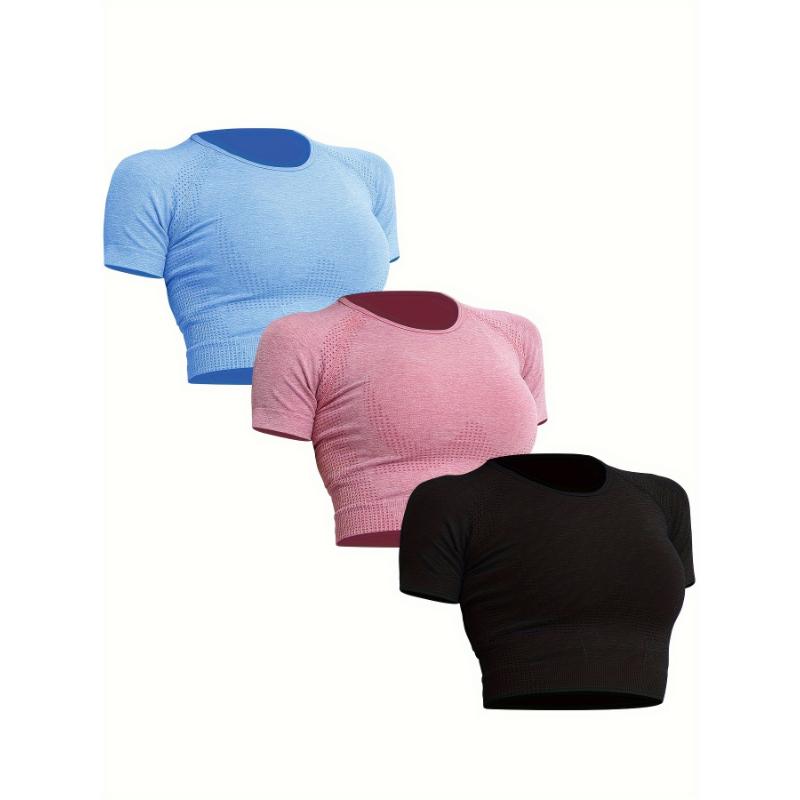 3pcs Women's Workout Crop Top - Seamless Sports Yoga Fitness Tight T-Shirt - Breathable, Moisture-Wicking Fabric - For Women - Suitable for Yoga, Running, Fitness - Perfect Gift for Active Women