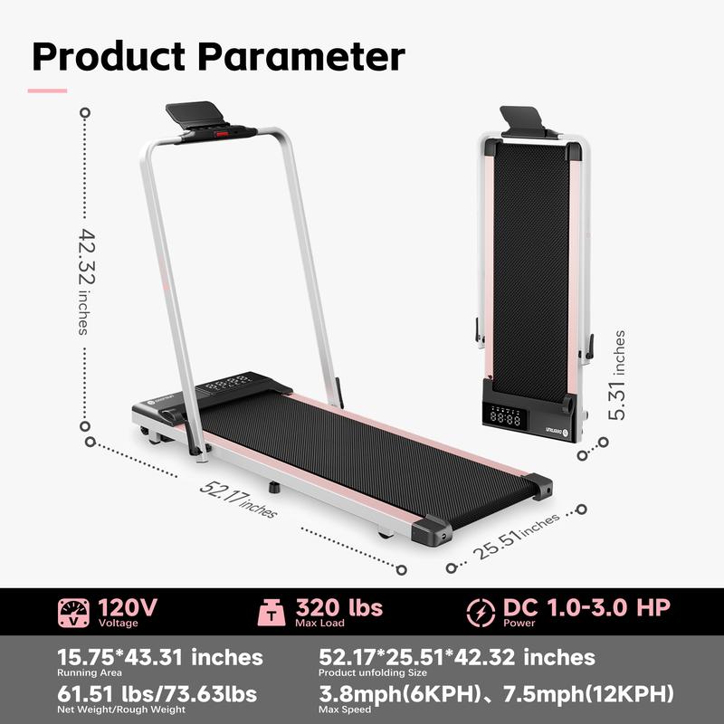  A5Pro Treadmill 2 in 1 Walking Pad Foldable Handle Walking Pad Fitness Equipment Folding with Stand Remote Control Wheels