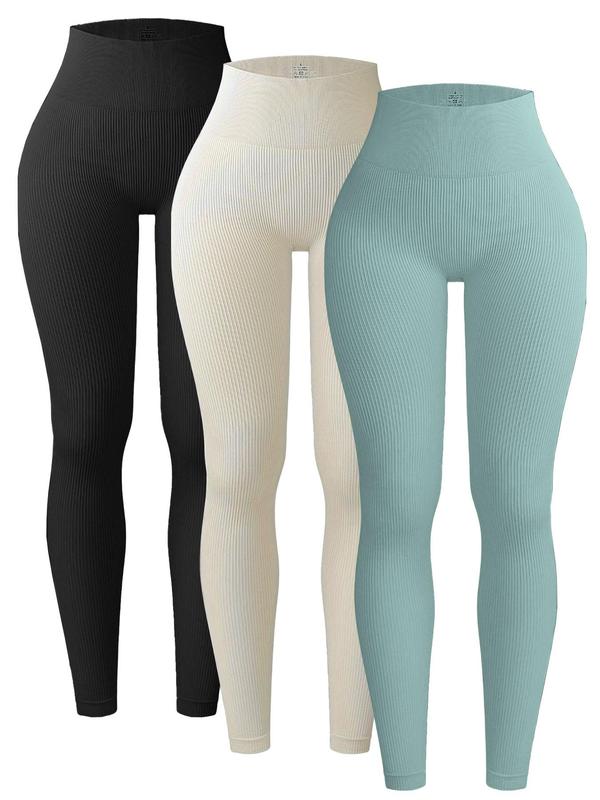 Women's Solid High Waist Sports Leggings, Casual Comfy Breathable Seamless Skinny Pants for Yoga Gym Workout Running, Ladies Sportswear for All Seasons