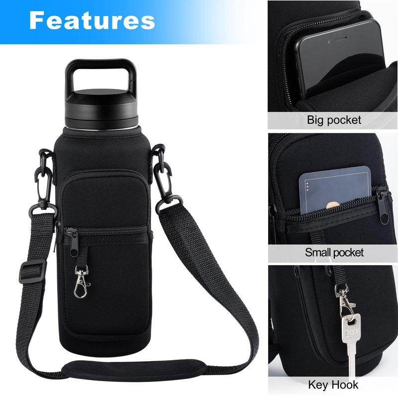 Water Bottle Holder with Adjustable Strap, Water Bottle Carrier Bag with Phone Pouch, Sports Water Bottle Storage Bag for Outdoor Hiking Camping