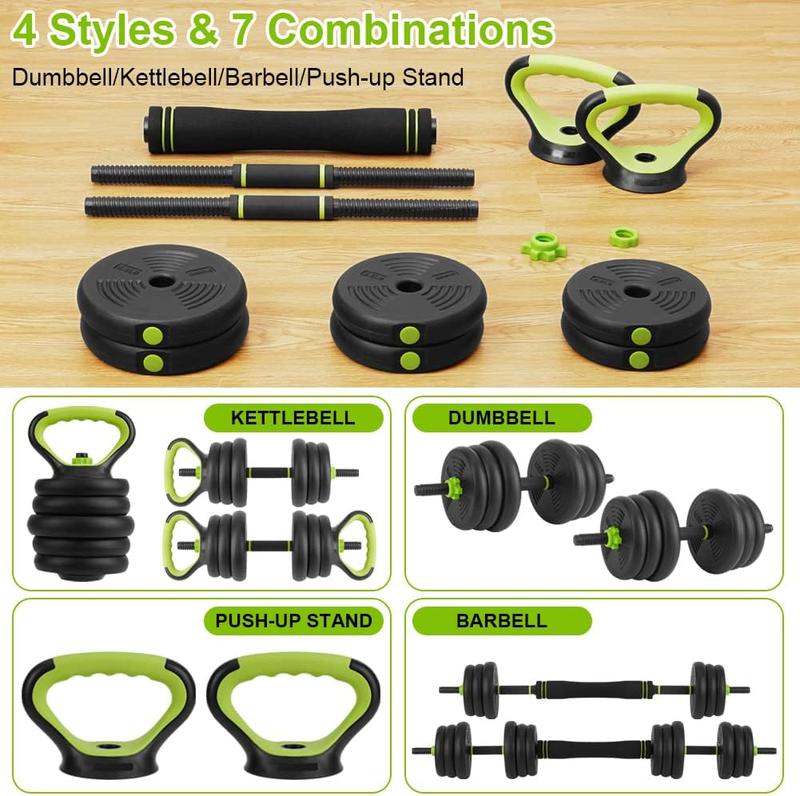 4 in 1 Adjustable Dumbbell Set, 44LBS Free Weight Set Used as Dumbbell, Barbell, Kettlebell and Push-up, Home Gym Fitness Workout Equipment for Men and Women black