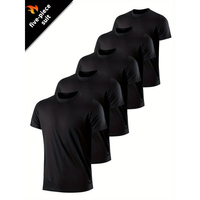 5pcs Mens High-Stretch Crew Neck Short Sleeve Sports T-Shirts - Ultra-Comfortable, Versatile, and Breathable - Perfect for Spring and Summer Sports, Casual Wear, and Outdoor Activities