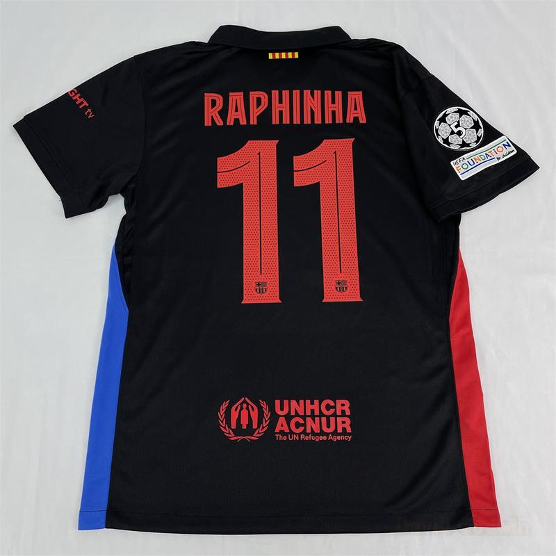 NIKE FC Barcelona Away Short Sleeve Soccer Jersey Fans Version 19# Lamine Yamal 11# Raphinha 9# Lewandowski 24-25 Season  Black Football Jersey Quick Drying