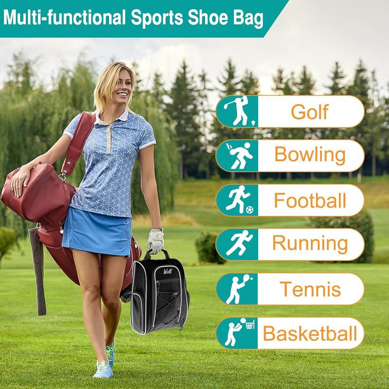 WOLT | Golf Shoe Bag for Travel- Zippered Shoes Carrier Bags with Ventilation & Double Outside Accessory Pocket for Socks, Tees, Golf Balls, etc