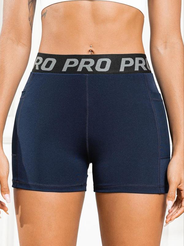 Women's Letter Tape High Waist Sports Gym Shorts, Gym Clothes, Gym Shorts, Casual Contrast Mesh Pocket Sports Short Leggings, Summer Clothes, Gym Shorts for Women, Ladies Sportswear for Summer