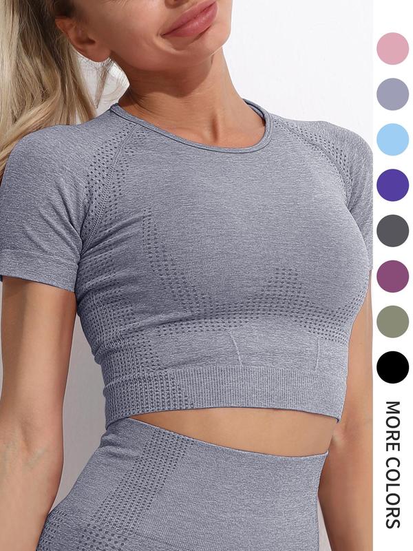 Women's Plain Raglan Sleeve Crop Sports Tee, Quick Drying Breathable Short Sleeve T-shirt for Gym Workout Running,  Athletic Clothes,  Summer 2024 Clothes Women, Fall Outfits, Fallfreshness