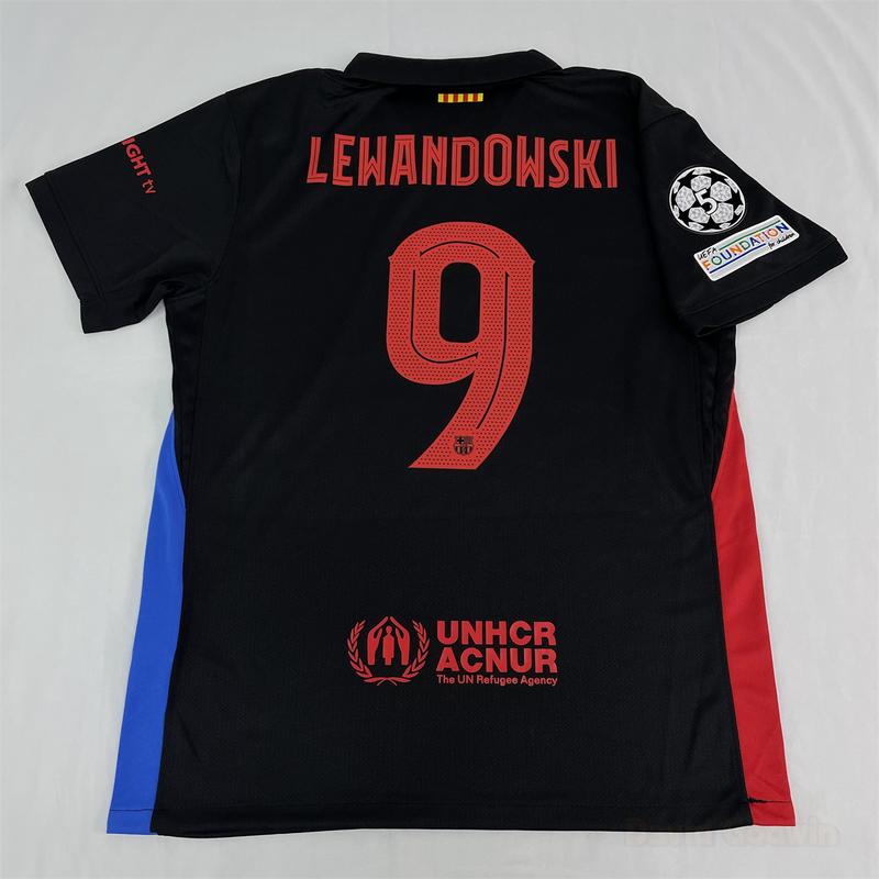 NIKE FC Barcelona Away Short Sleeve Soccer Jersey Fans Version 19# Lamine Yamal 11# Raphinha 9# Lewandowski 24-25 Season  Black Football Jersey Quick Drying