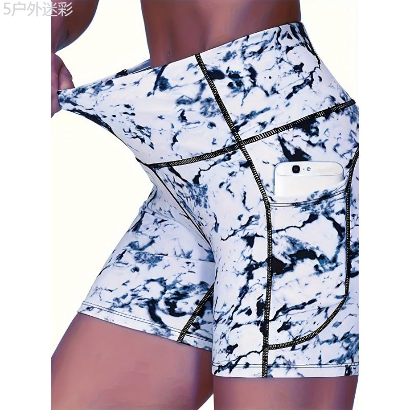 3-Pack High Waist Athletic Shorts with Quick-Dry, Tummy Control, Sculpting, Pockets, Running, Workout, Yoga, Printed Leggings - Sporty Style