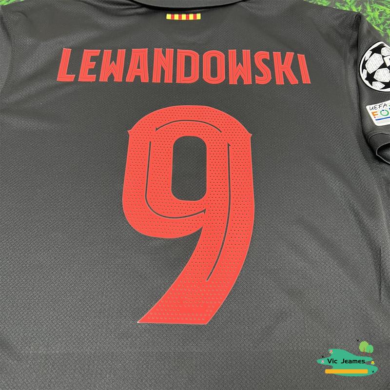 2425 Black Away Lewandowski 9 Short Sleeve Soccer Jersey