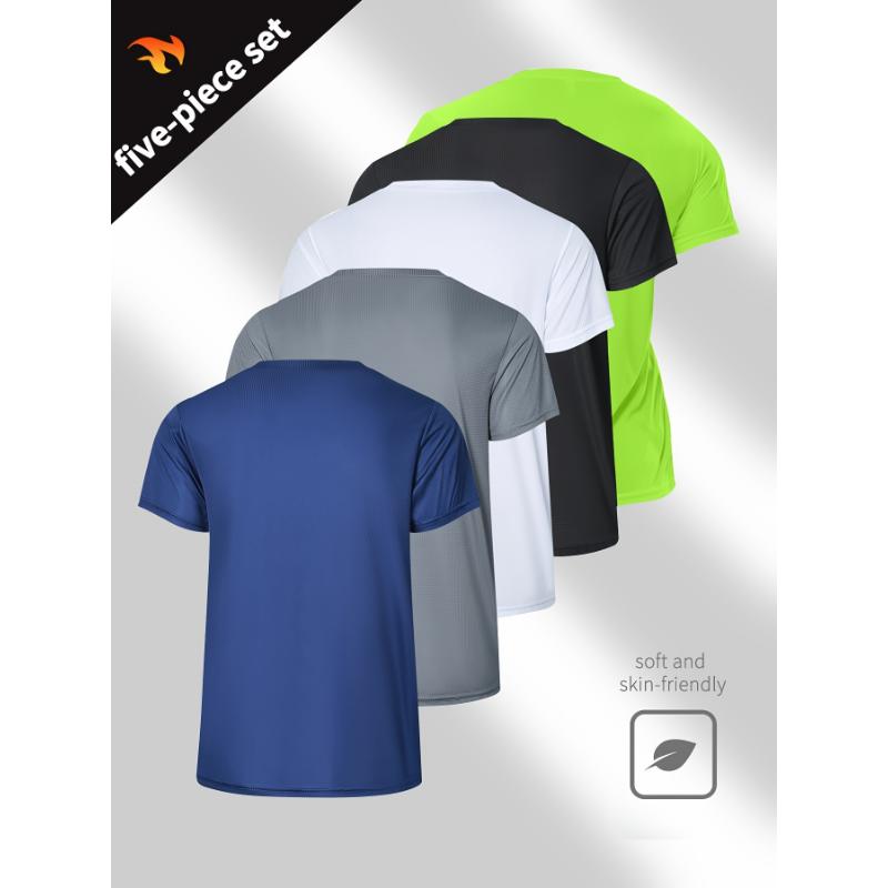 5pcs Mens High-Stretch Crew Neck Short Sleeve Sports T-Shirts - Ultra-Comfortable, Versatile, and Breathable - Perfect for Spring and Summer Sports, Casual Wear, and Outdoor Activities