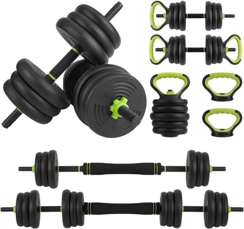 4 in 1 Adjustable Dumbbell Set, 44LBS Free Weight Set Used as Dumbbell, Barbell, Kettlebell and Push-up, Home Gym Fitness Workout Equipment for Men and Women black