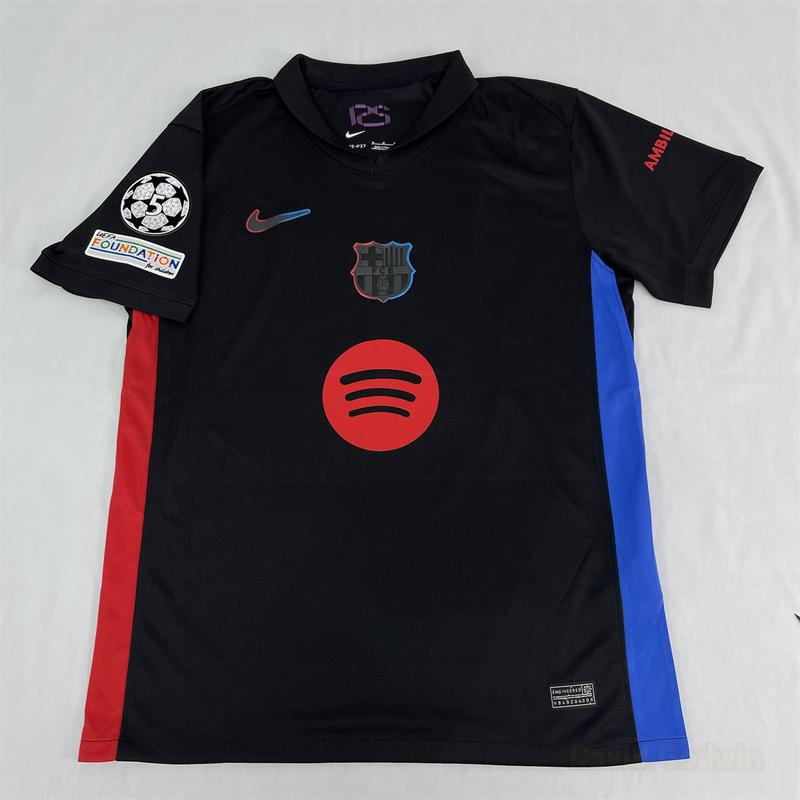 NIKE FC Barcelona Away Short Sleeve Soccer Jersey Fans Version 19# Lamine Yamal 11# Raphinha 9# Lewandowski 24-25 Season  Black Football Jersey Quick Drying