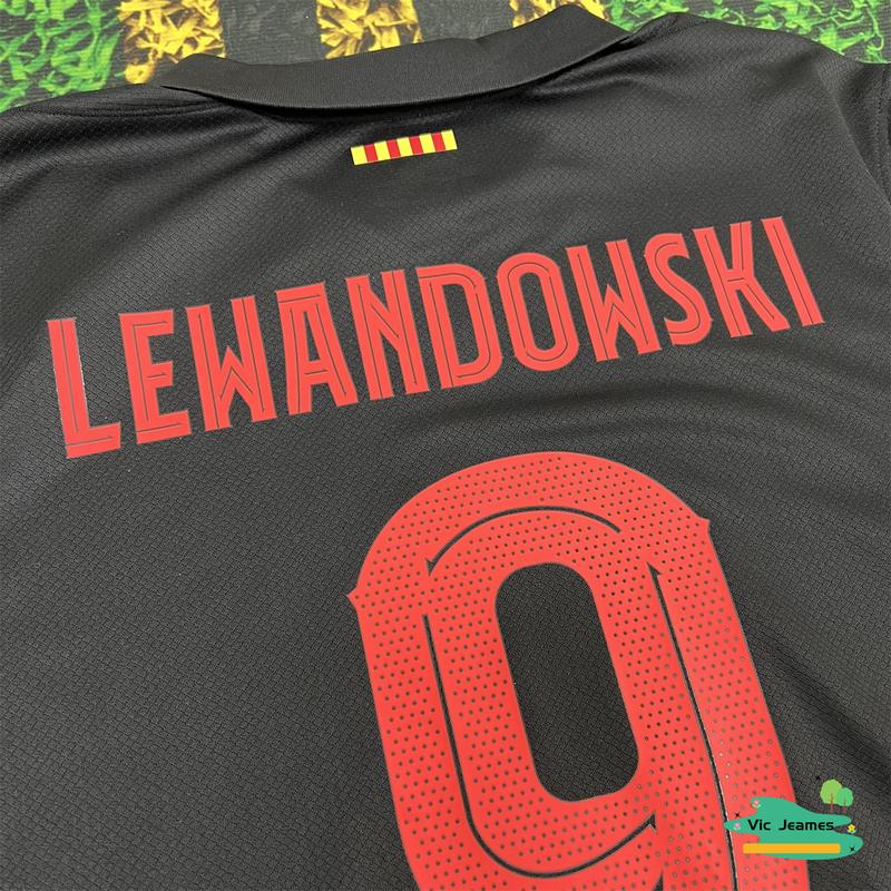 2425 Black Away Lewandowski 9 Short Sleeve Soccer Jersey