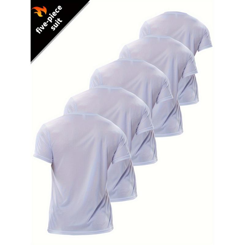 5pcs Mens High-Stretch Crew Neck Short Sleeve Sports T-Shirts - Ultra-Comfortable, Versatile, and Breathable - Perfect for Spring and Summer Sports, Casual Wear, and Outdoor Activities