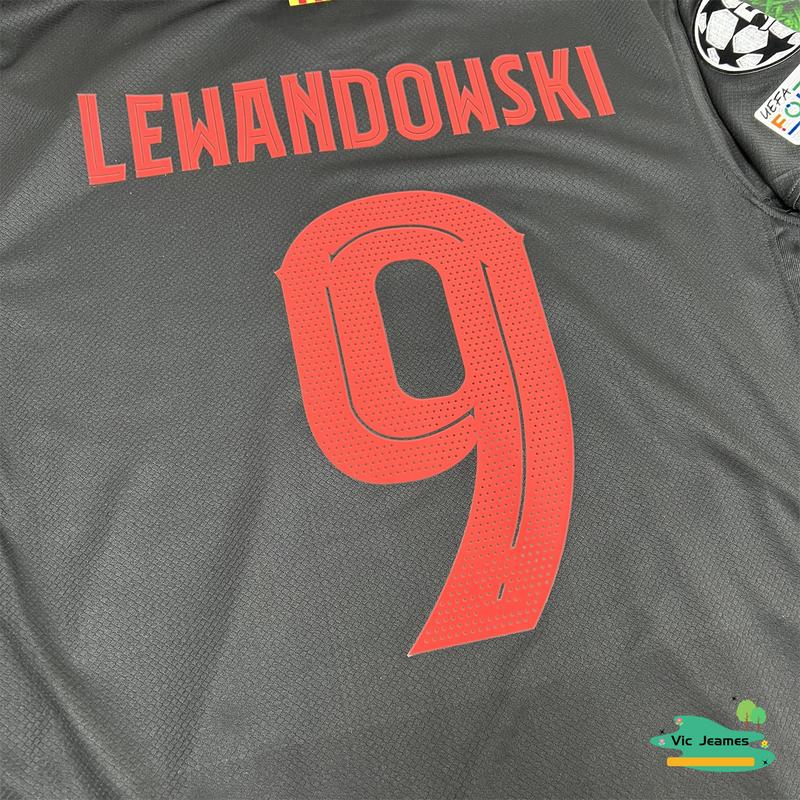 2425 Black Away Lewandowski 9 Short Sleeve Soccer Jersey