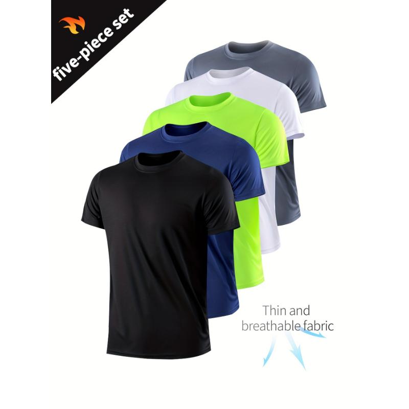 5pcs Mens High-Stretch Crew Neck Short Sleeve Sports T-Shirts - Ultra-Comfortable, Versatile, and Breathable - Perfect for Spring and Summer Sports, Casual Wear, and Outdoor Activities