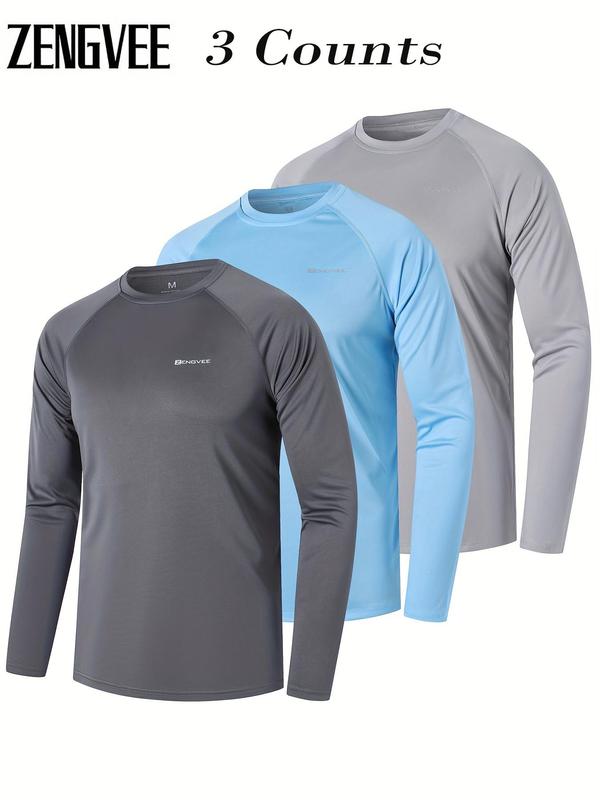 Men's Long Sleeve Sun-proof Sports Rashguards, Letter Print Breathable Quick Drying Top for Fall, Men's Clothes, Men's Back To School Sport & Outdoor Clothing, Fall Outfits, Fallfreshness Clothes