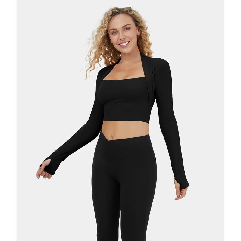 Halara Softlyzero️  plush  Long Sleeve Thumb Hole 2-in-1 Cropped Yoga Sports Top