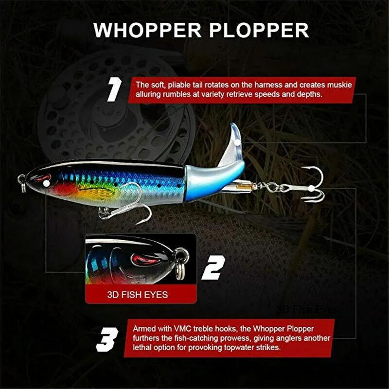 Whopper Plopper Topwater Floating Fishing Lures Baits Rotating Tail for Bass US