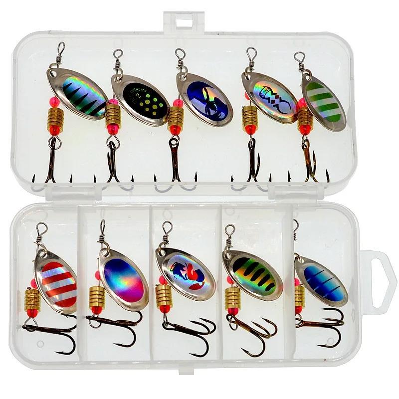 Artificial Fishing Lure, 10pcs box Rotating Sequin Fishing Bait with Storage Box, Fishing Accessories for Outdoor Fishing, Christmas Gift